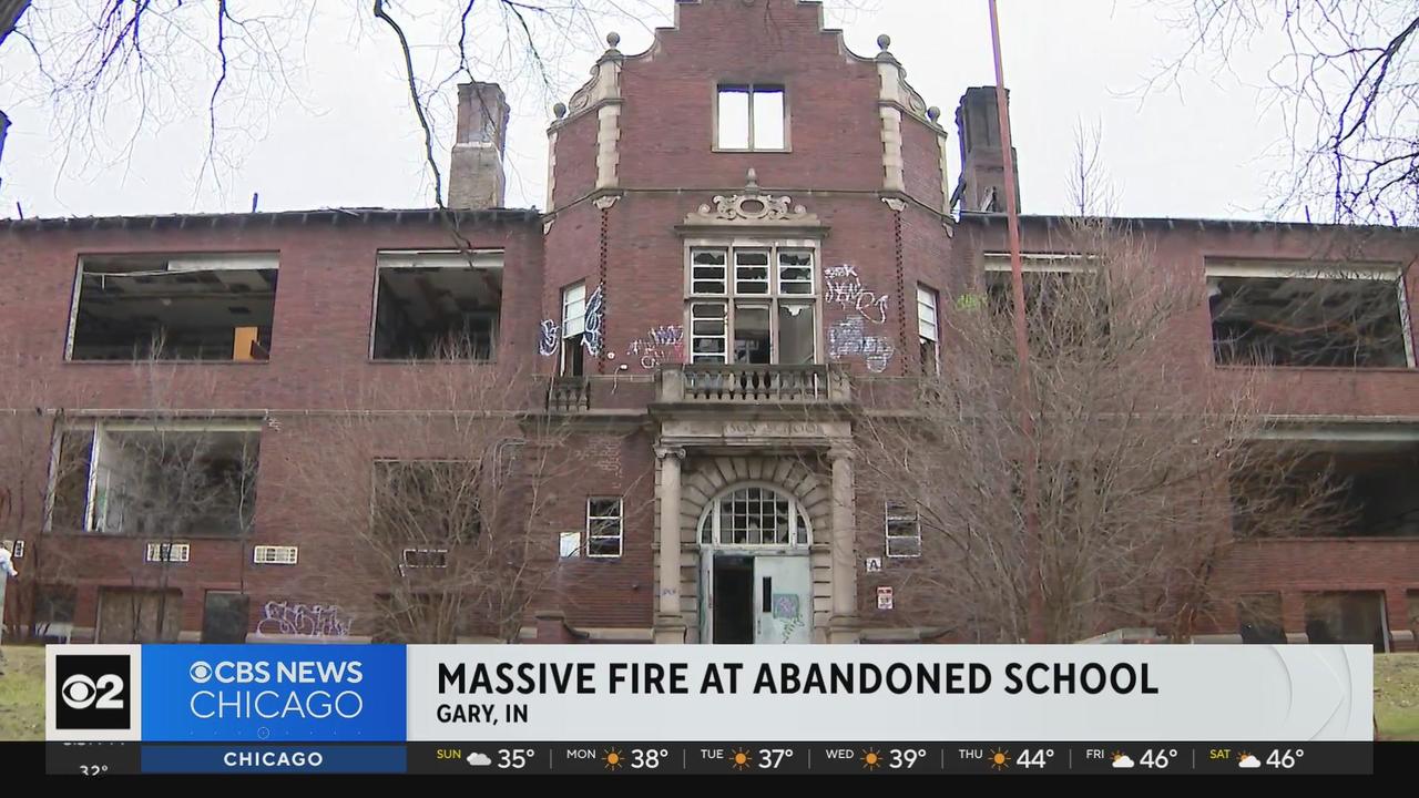 Vacant Emerson High School building gutted by fire in Gary